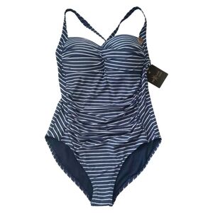 NIP TUCK One Piece Swimsuit Striped Blue Size 10 Medium NEW NWT